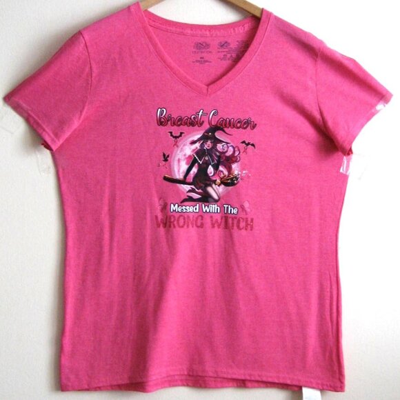 'Breast Cancer Messed With The Wrong Witch' Shirt, Pink, Size Large, New w/Gift - Picture 1 of 7